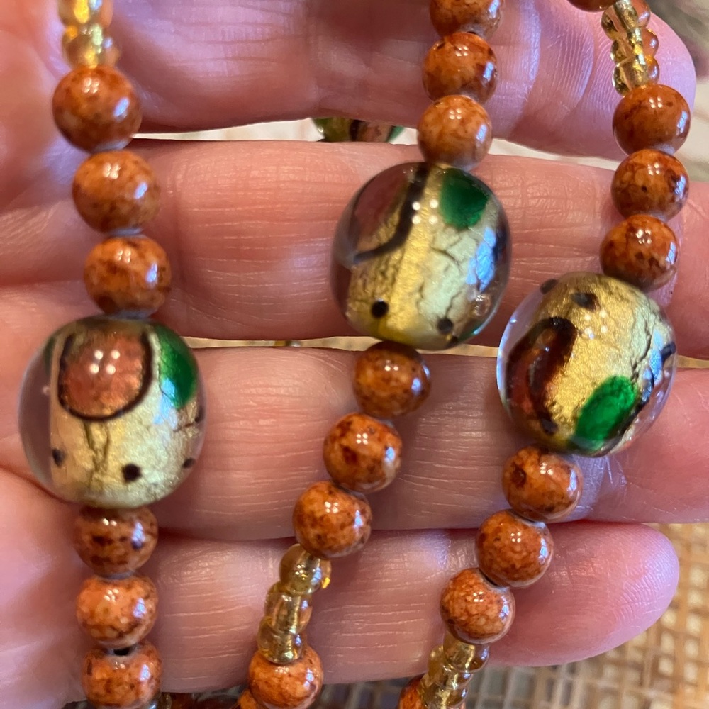 JASPER BEADS,  CRYSTAL SPACERS AND MURANO GLASS LARGE BEAD NECKLACE